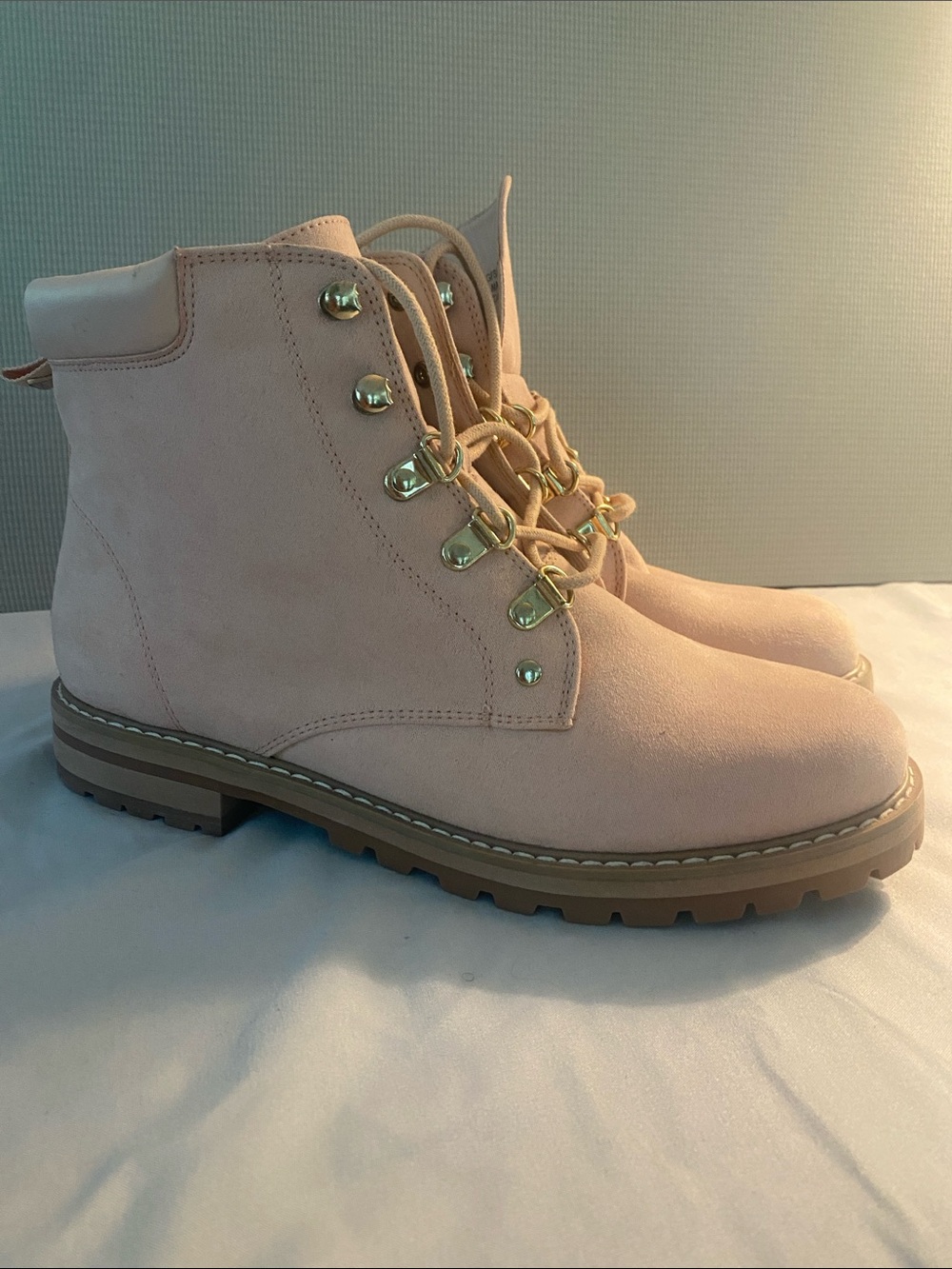Guess Pink Lace-Up Suede Ankle Boots with Gold Hardware
